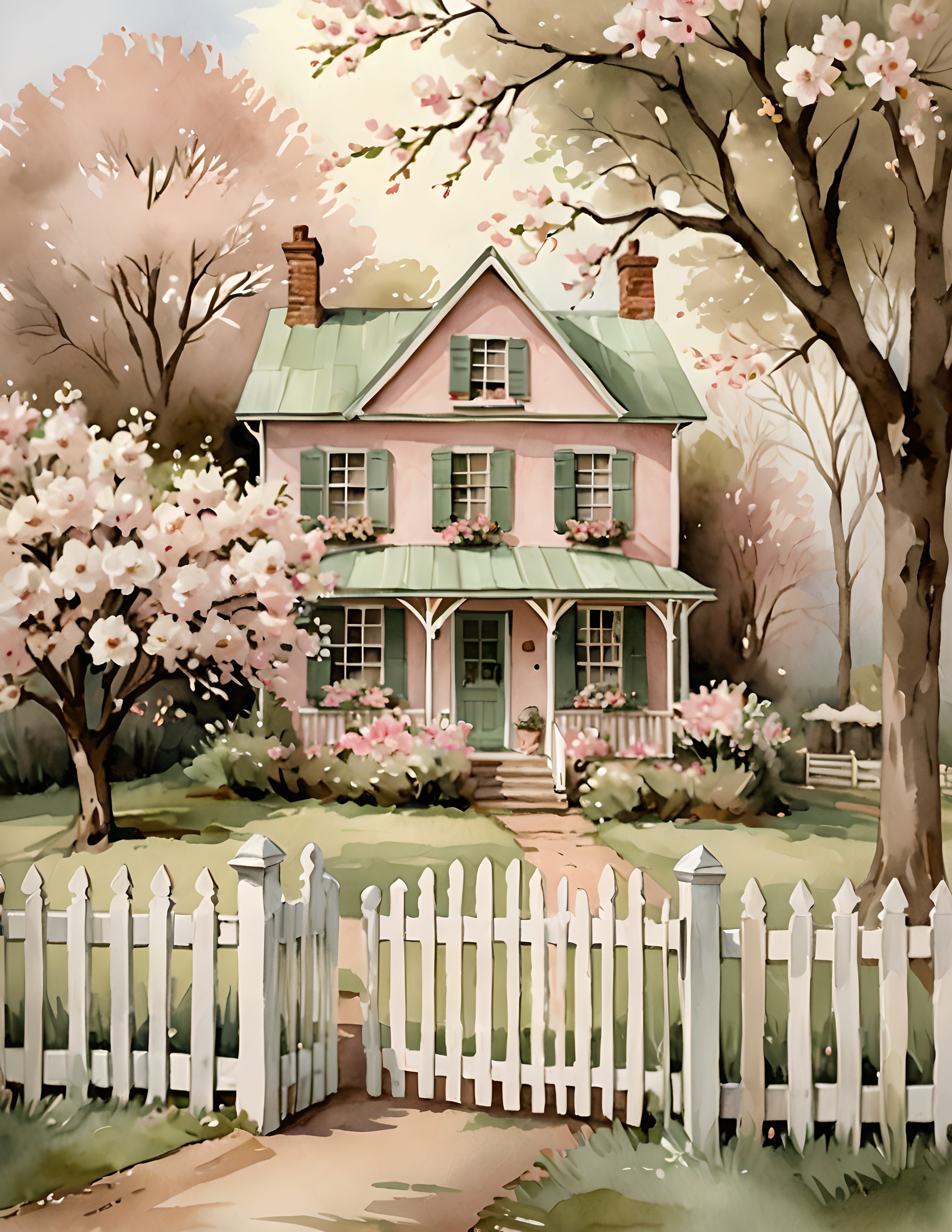Real Rose Cottage page with a pink cottage surrounded by romantic garden flowers