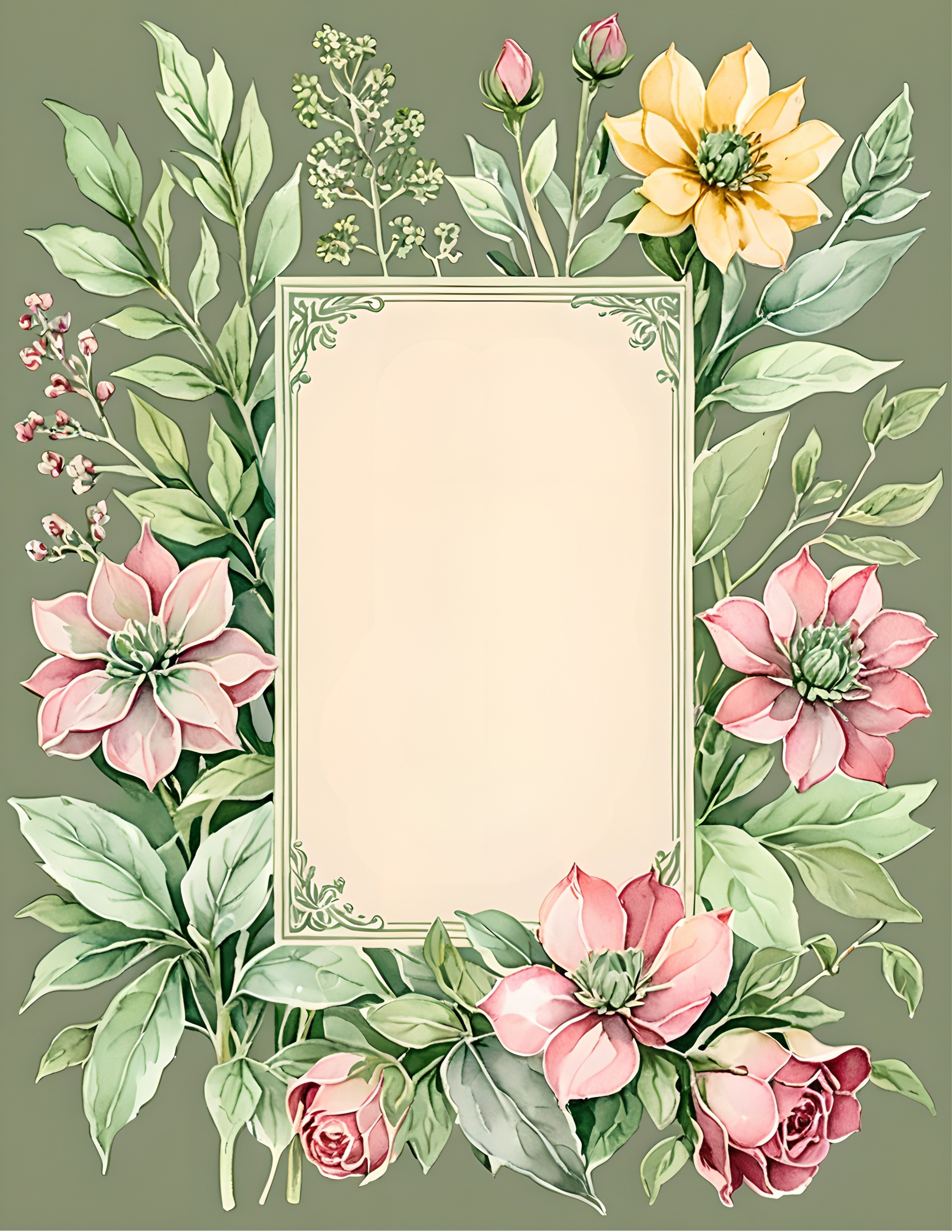Real Garden Path printable page with pink flowers and a large writing area