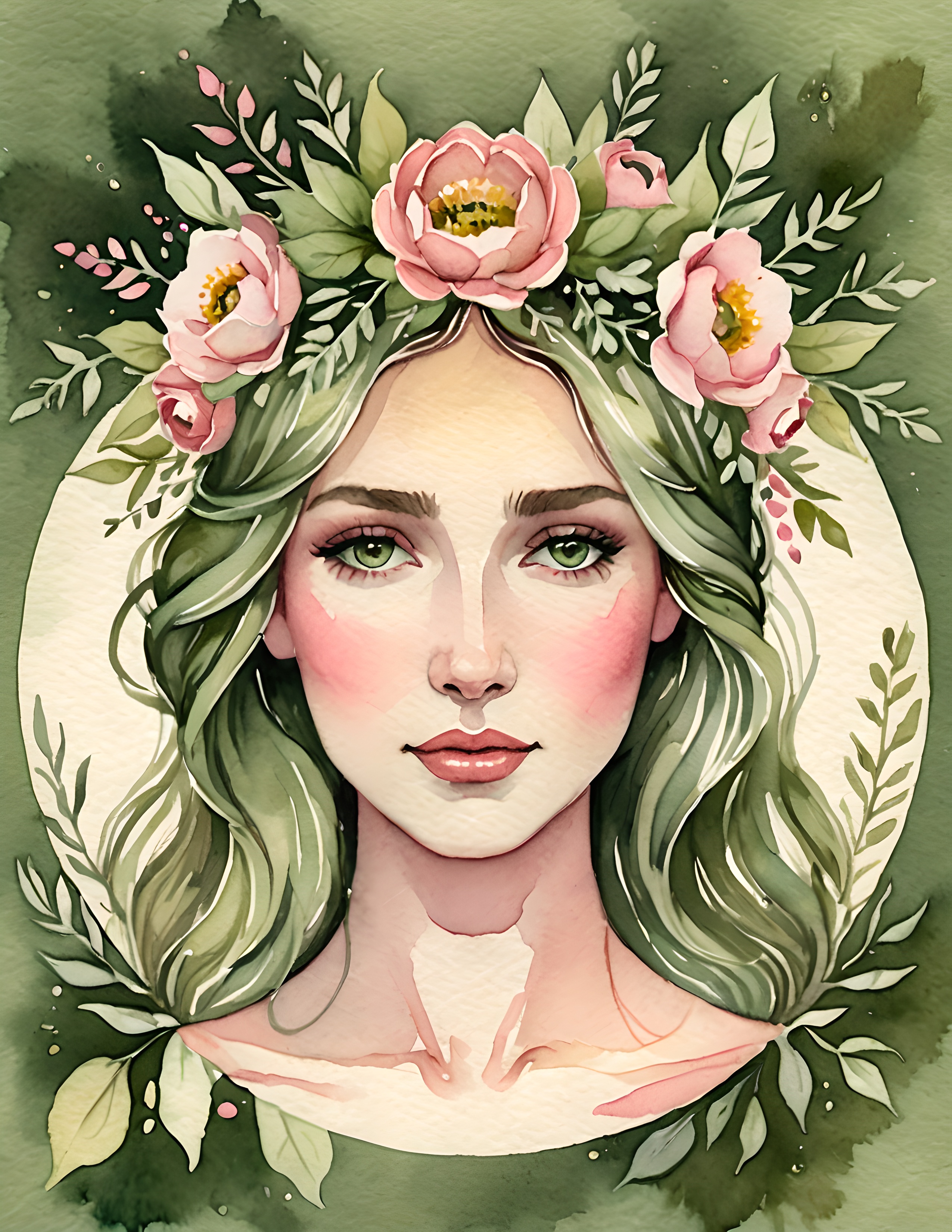 Real Garden Path printable page with a green-haired spring portrait and flowers