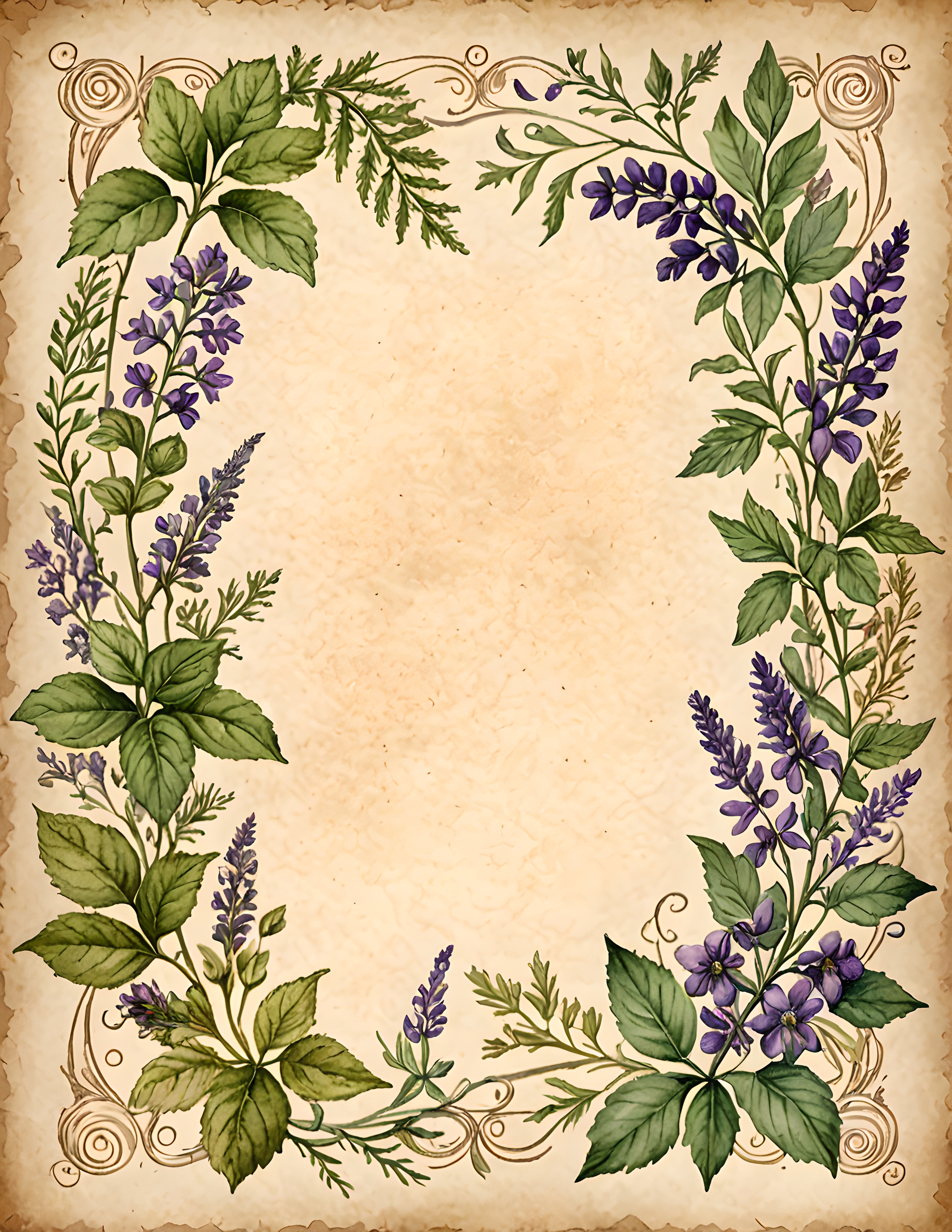 Real Herbal Press page with a botanical border and open writing space