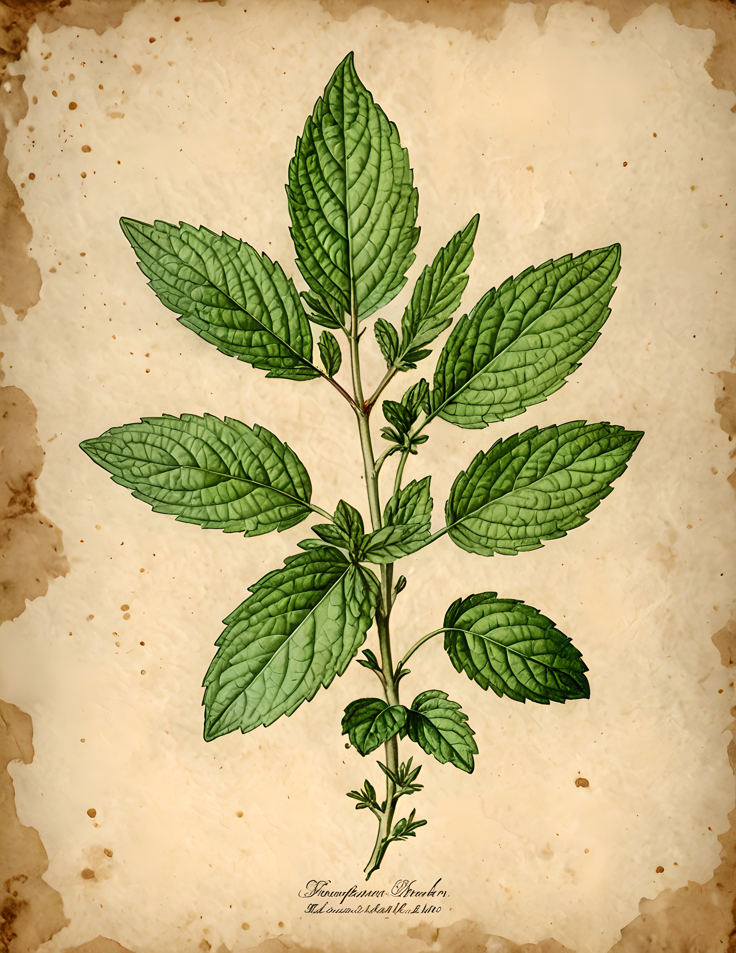 Real Herbal Press page with one green herb specimen on aged paper