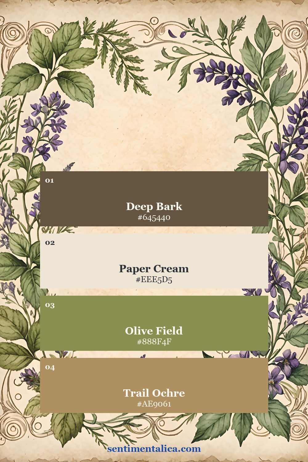 Forest herbarium palette sampled from a real Herbal Press page