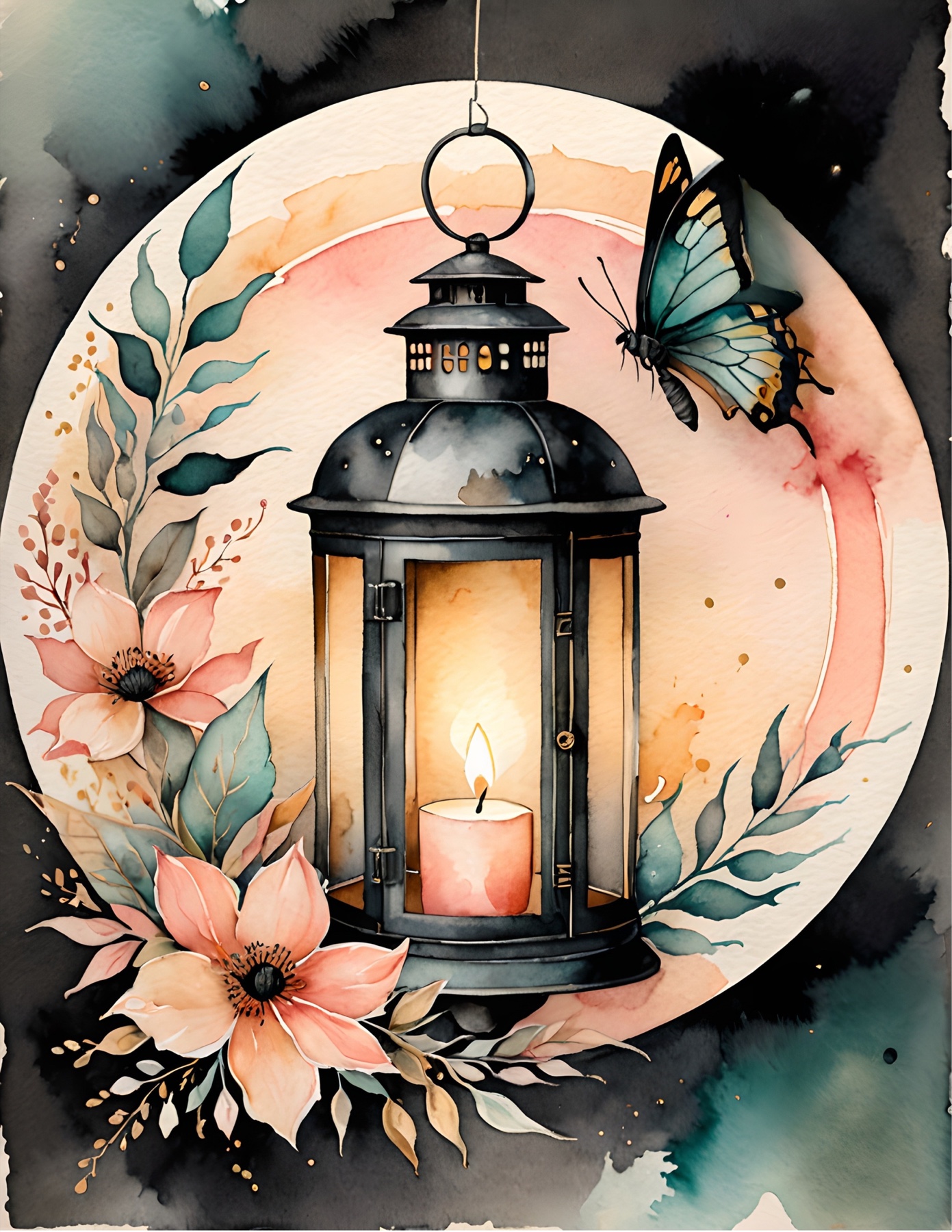 Sugar Scrawl printable page with lantern butterfly and floral details