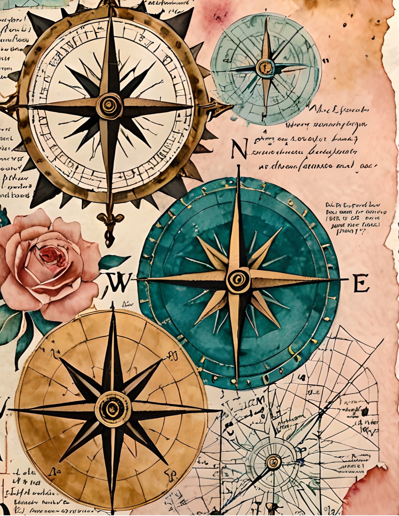 Sugar Scrawl printable page with compass collage motifs