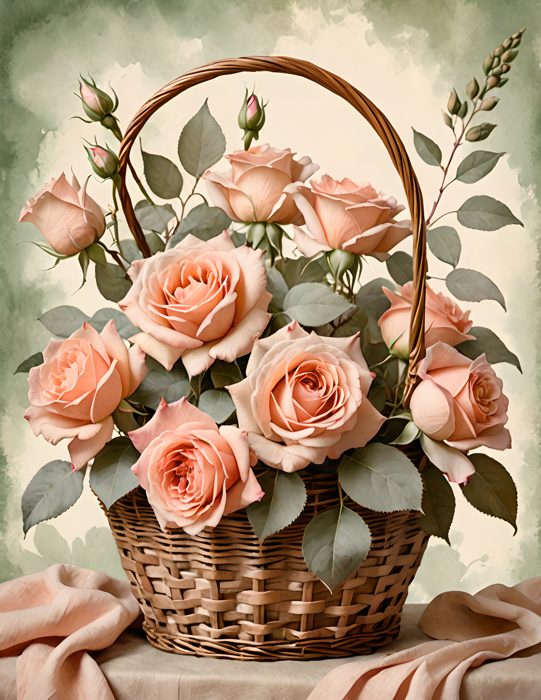 Watercolor rose basket from the free floral picture collection