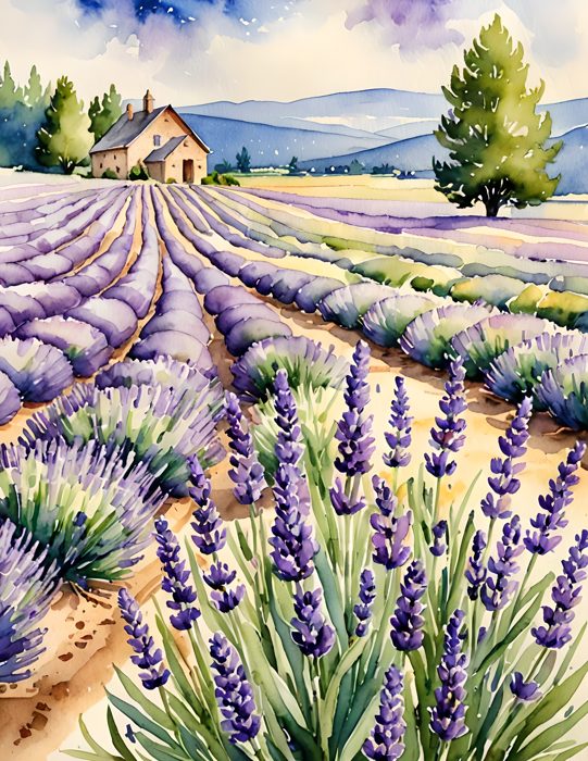 Watercolor lavender field from the free floral picture collection