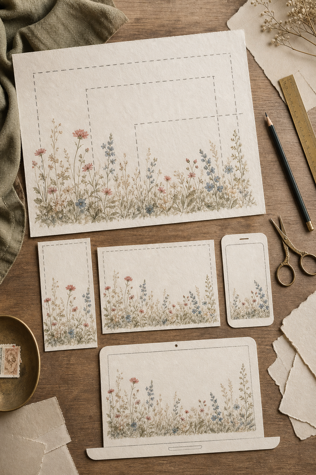 Overhead visual showing portrait and landscape crop planning for digital wallpaper