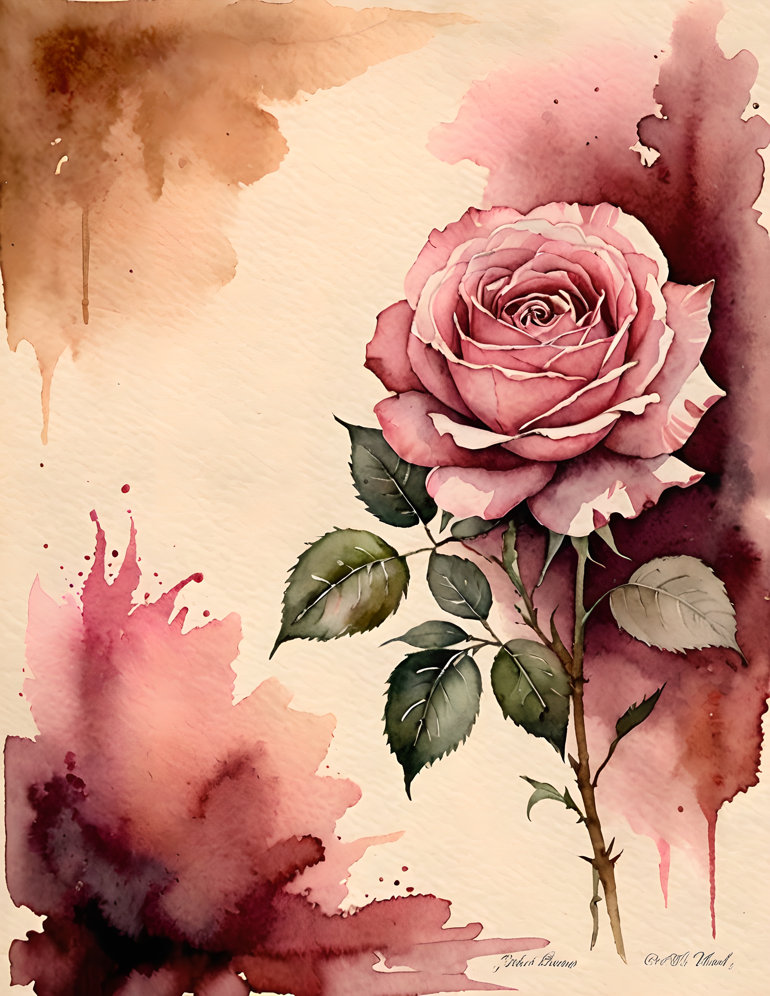 Real Moth Meadow printable page with a romantic watercolor rose