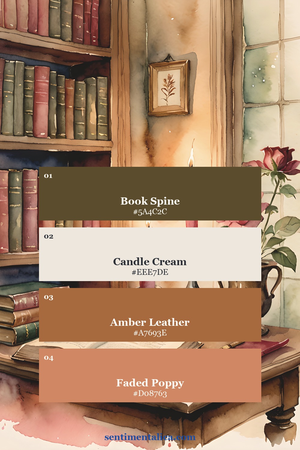 Candlelight library wallpaper palette sampled from a real Moth Meadow printable page