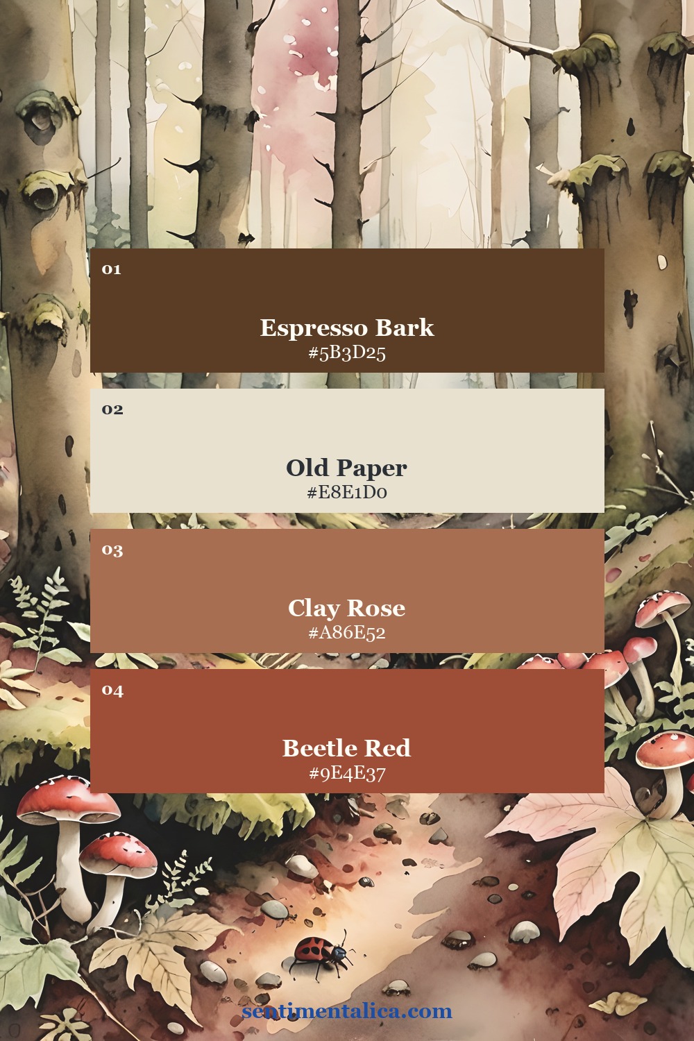 Woodland wallpaper palette sampled from a real Moth Meadow printable page