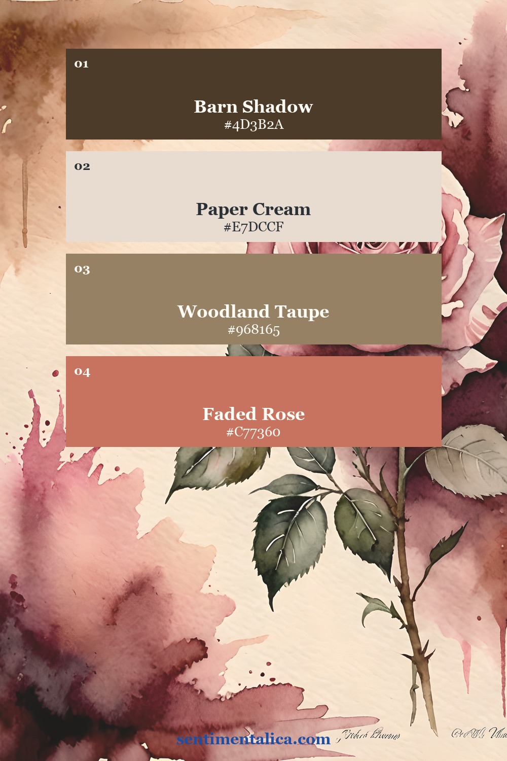 Rose-led wallpaper palette sampled from a real Moth Meadow printable page