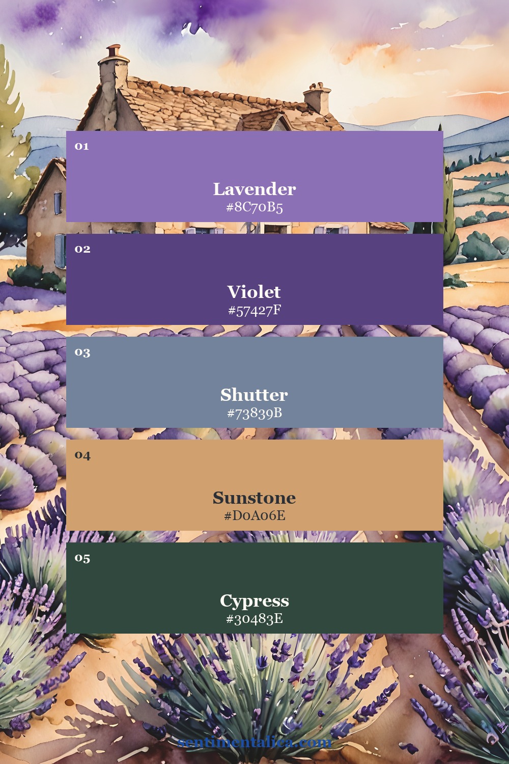 Provence lavender palette sampled from a real Lavender Dusk printable page