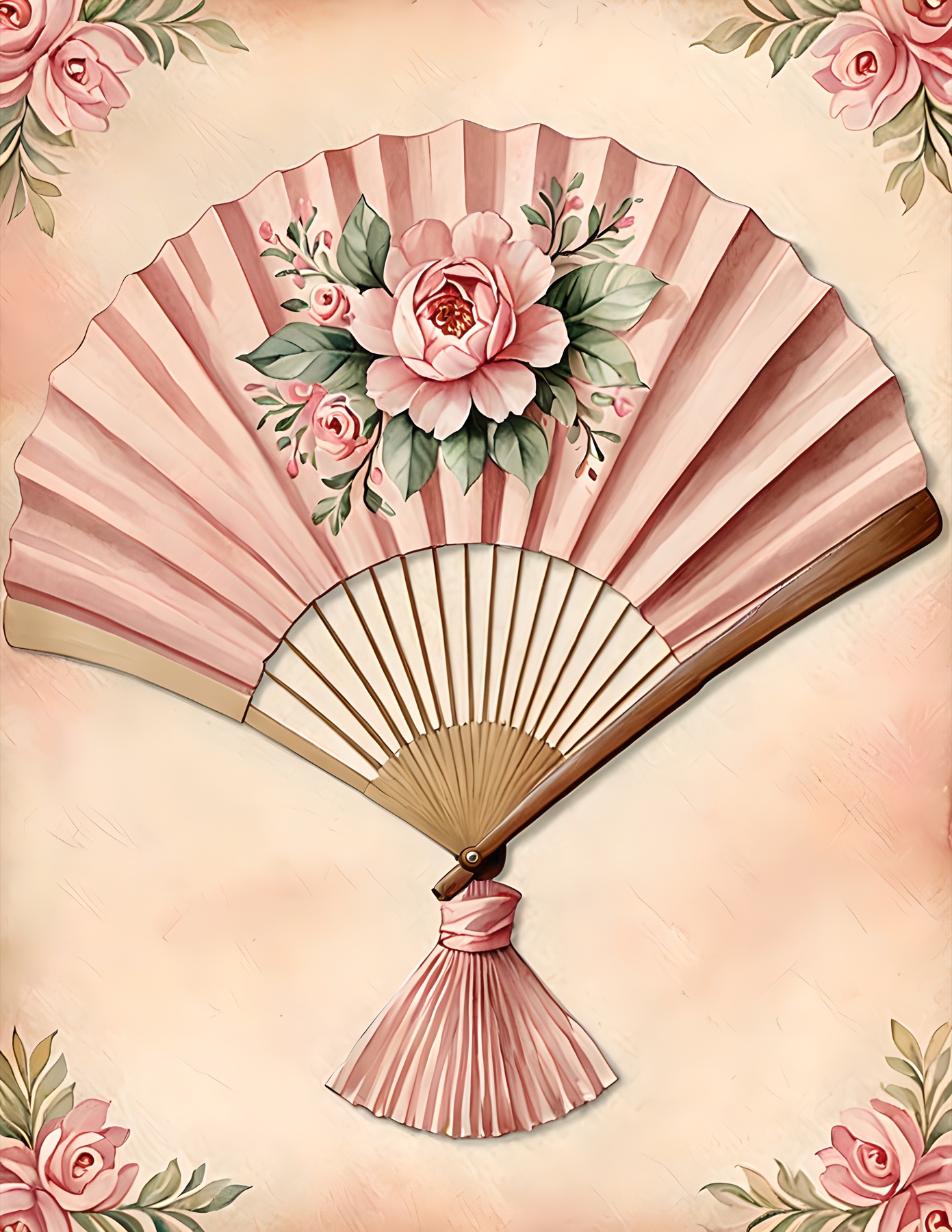 Pastel Dusk printable page with a pink floral folding fan