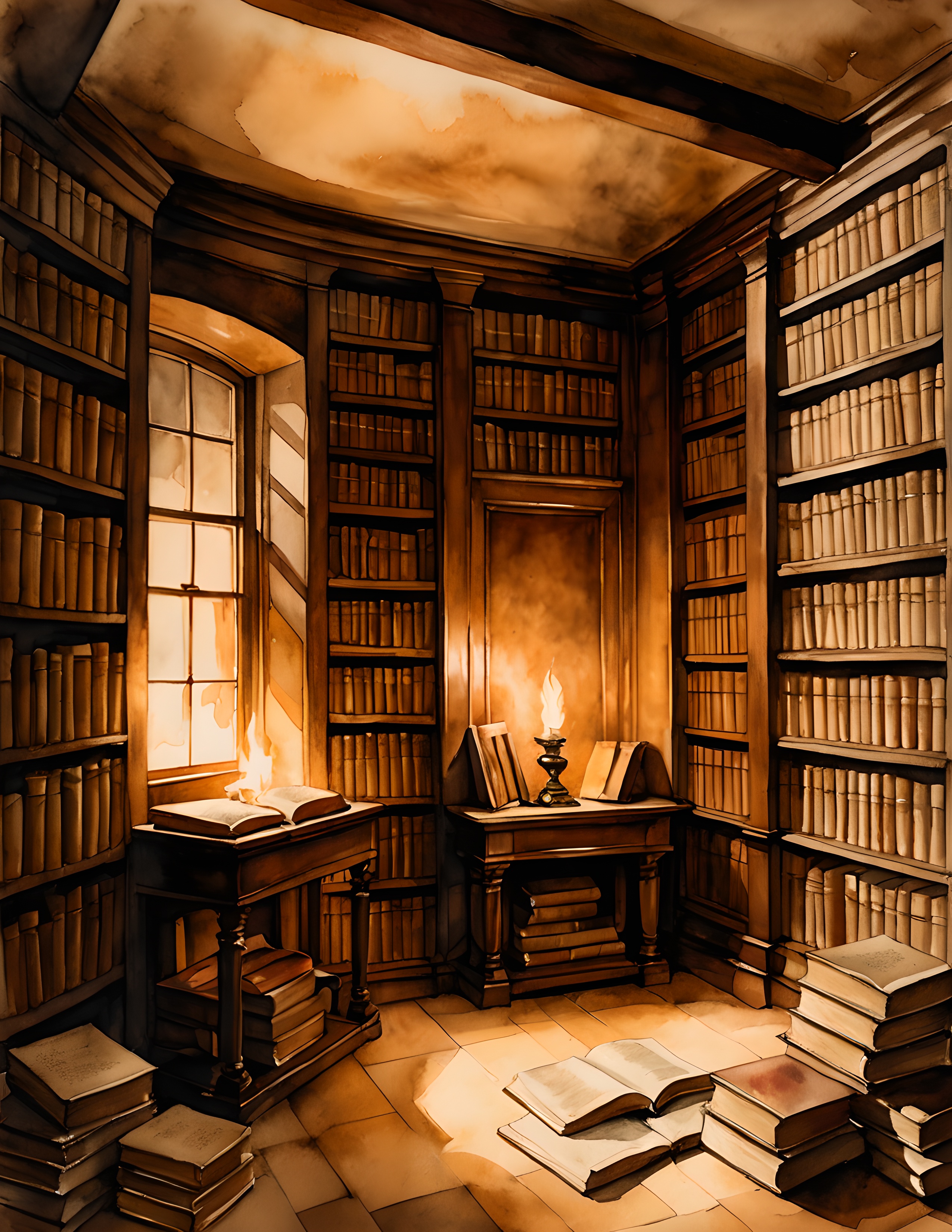 Real Book Lover printable page with a candlelit old library