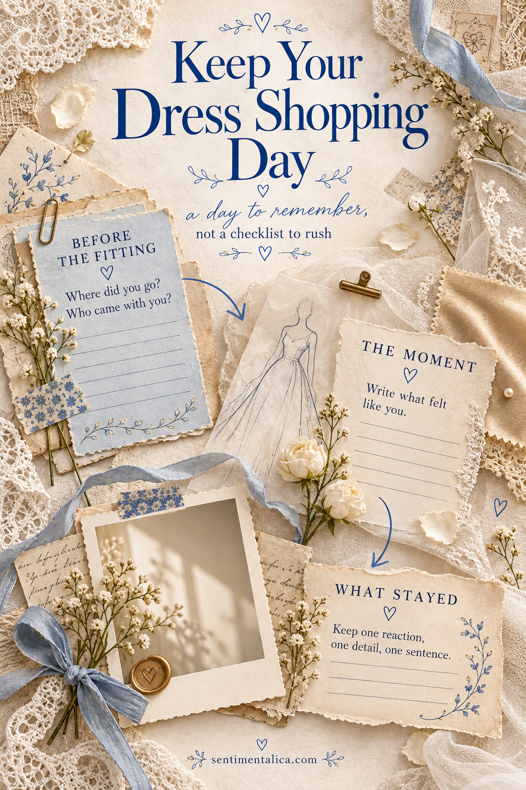 Illustrated keep your wedding dress shopping day in one spread guide