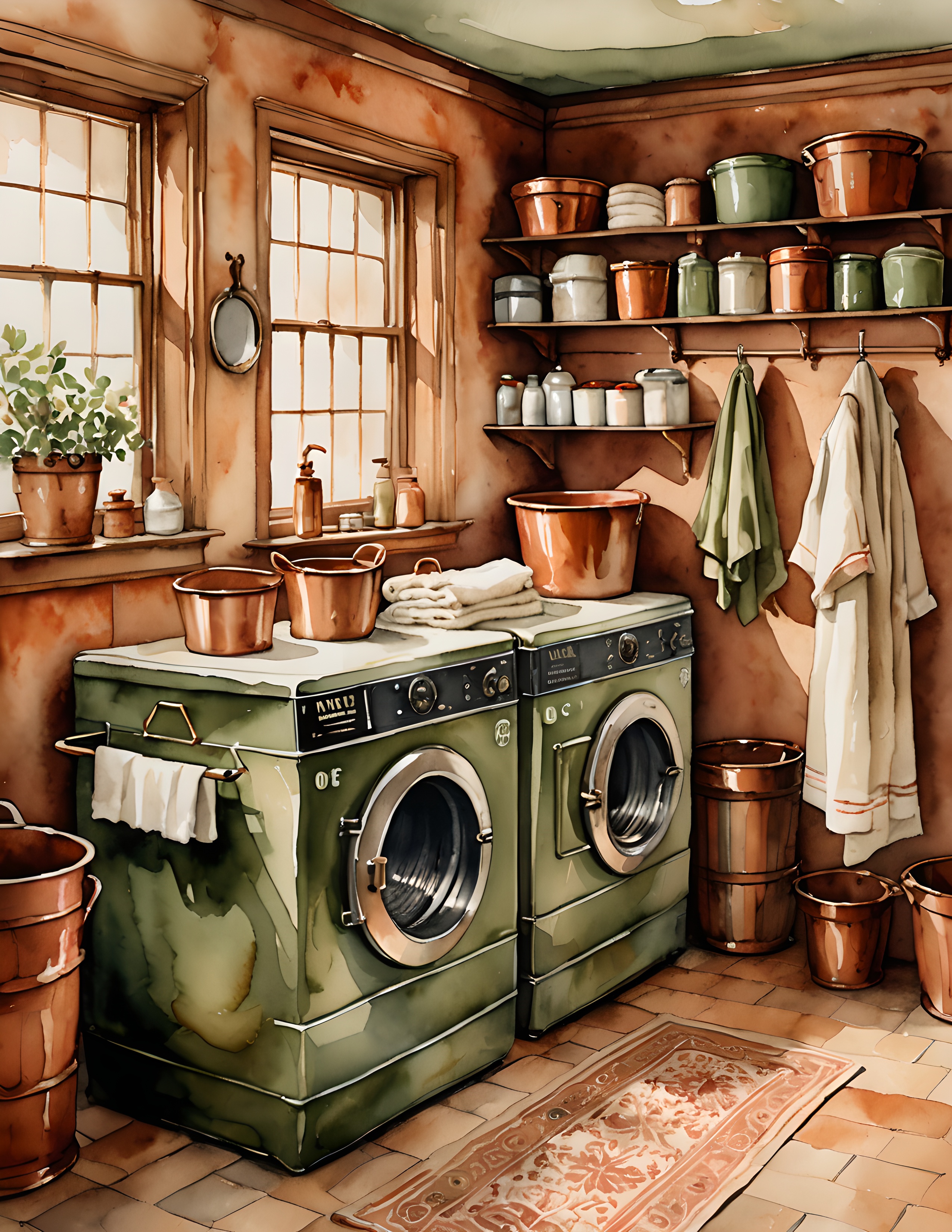 Ledger Textile printable sewing room page with olive and copper tones