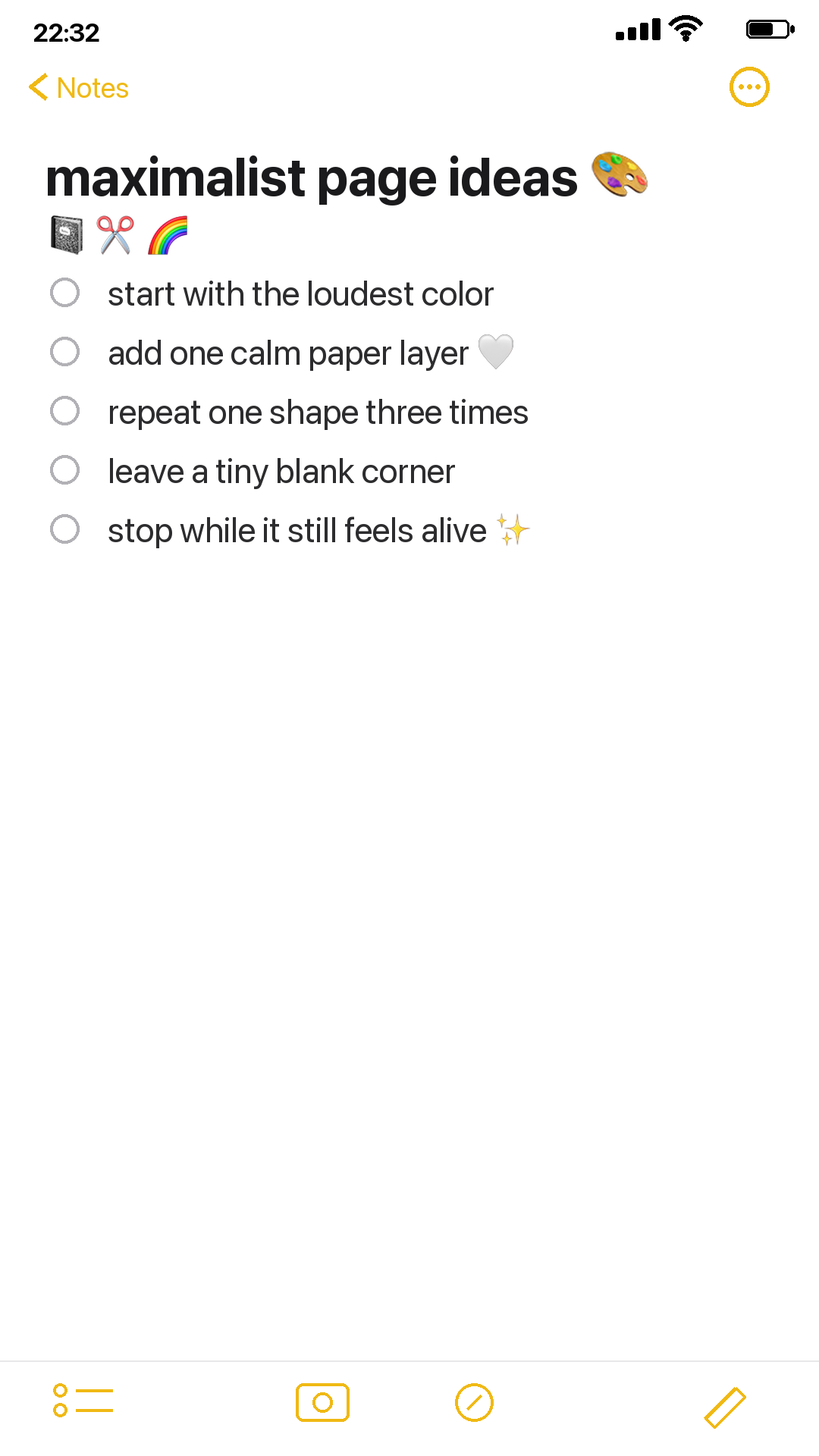 iPhone Notes checklist for maximalist journal page ideas
