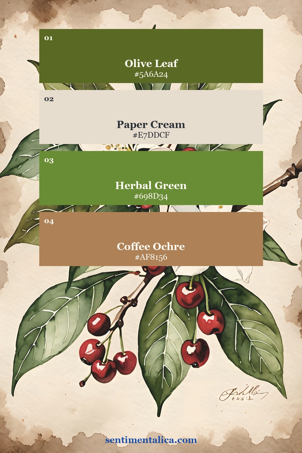 Morning Brew botanical palette with olive leaf cream herbal green and coffee ochre
