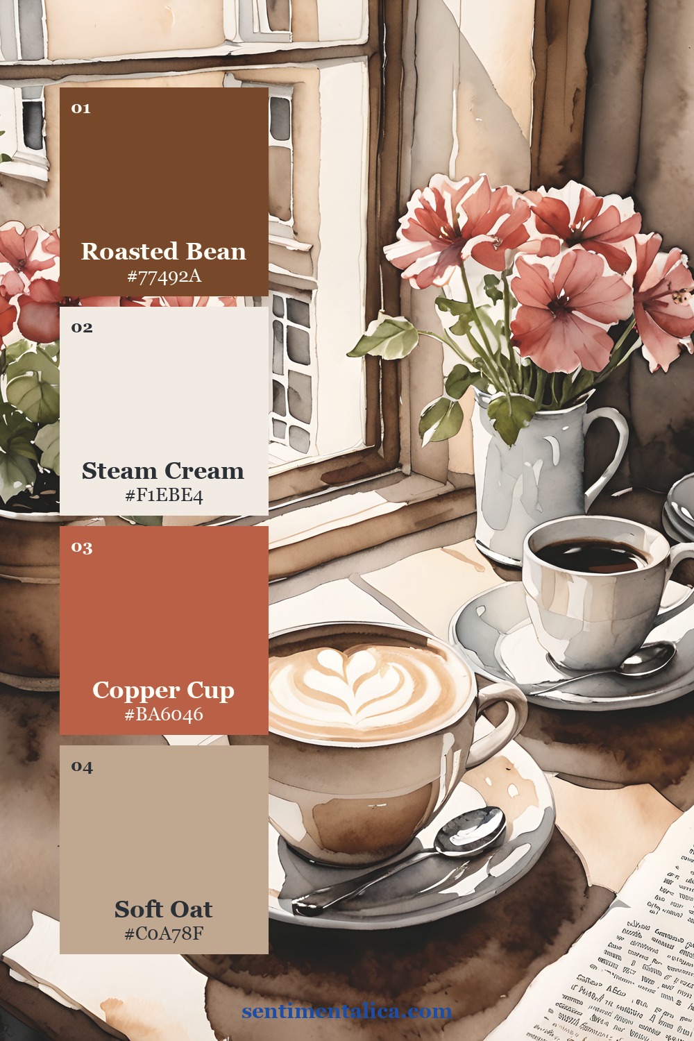 Morning Brew window cup palette with roasted bean steam cream copper and oat