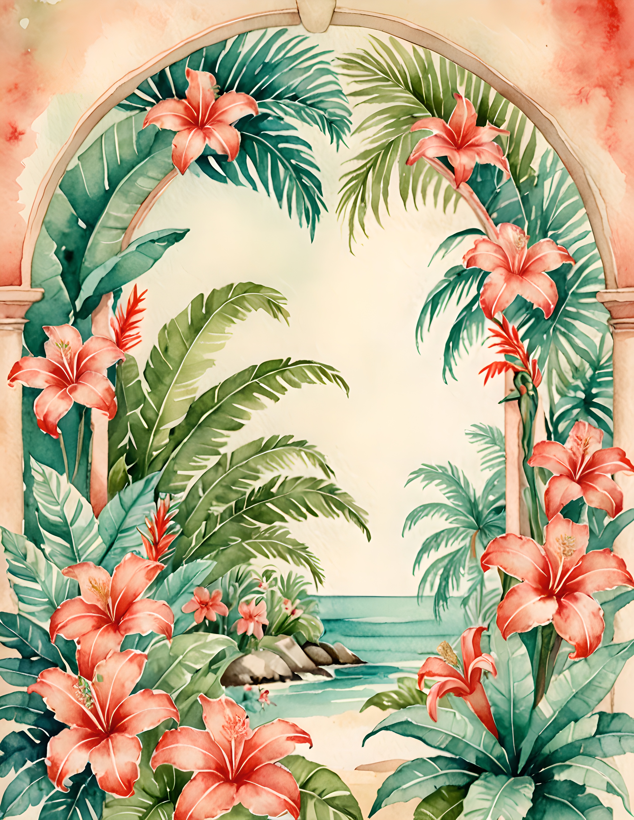 Authentic Nectar Bloom tropical garden arch watercolor page