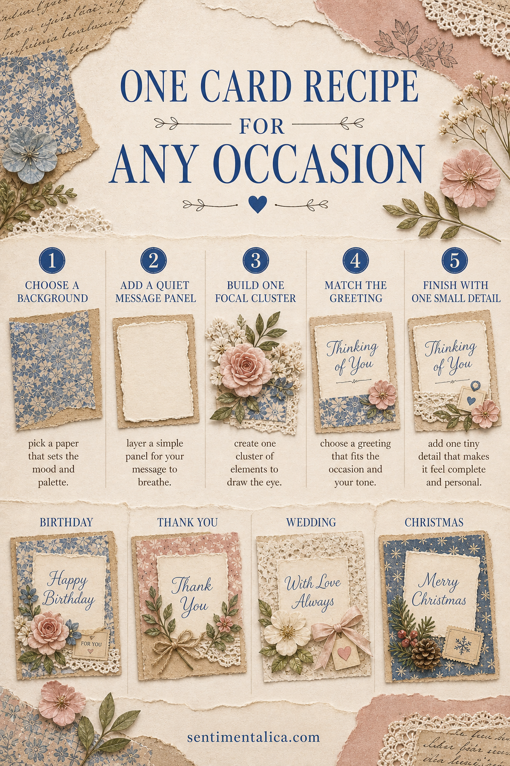 Infographic showing one handmade card recipe for any occasion
