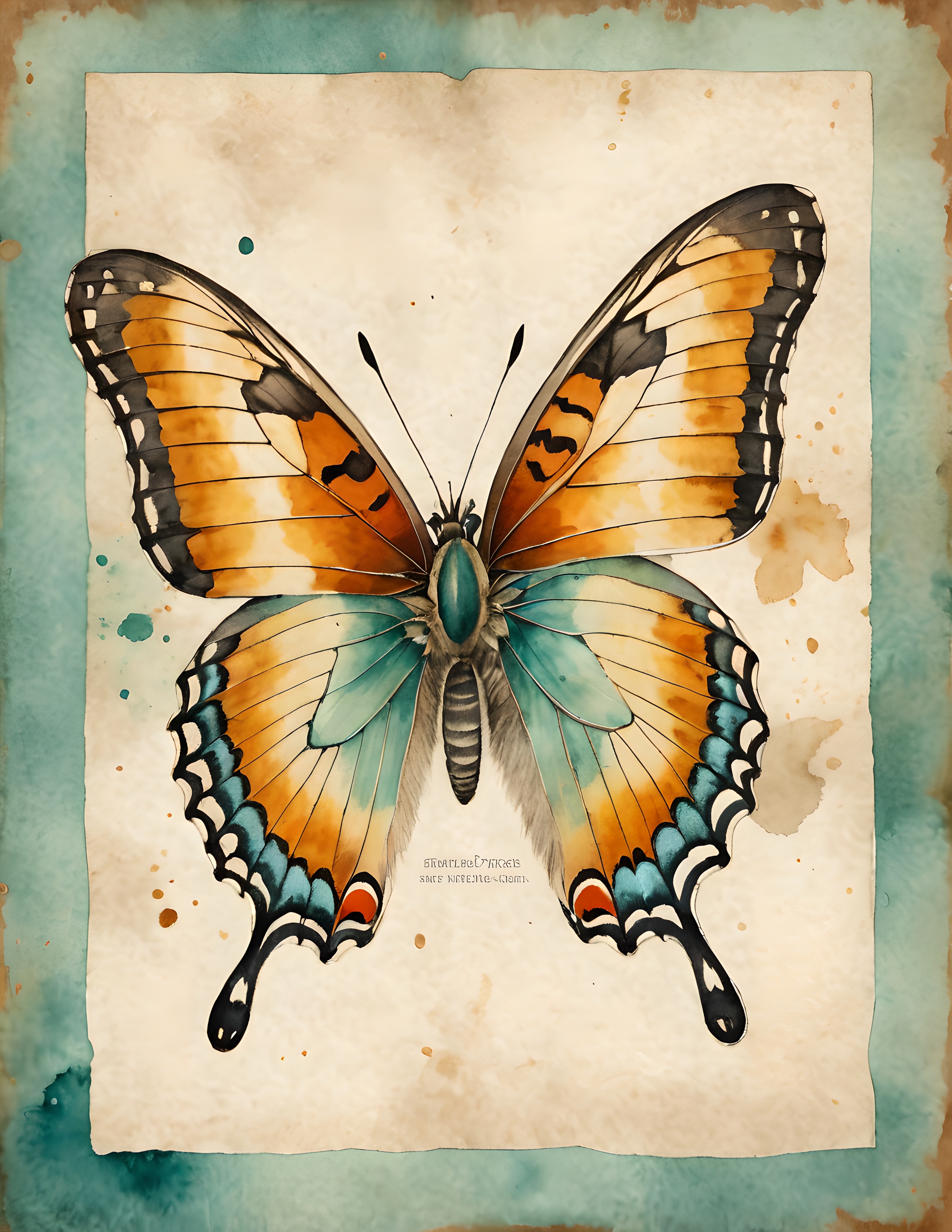Real Gilded Wing page featuring a large orange and teal butterfly on aged paper