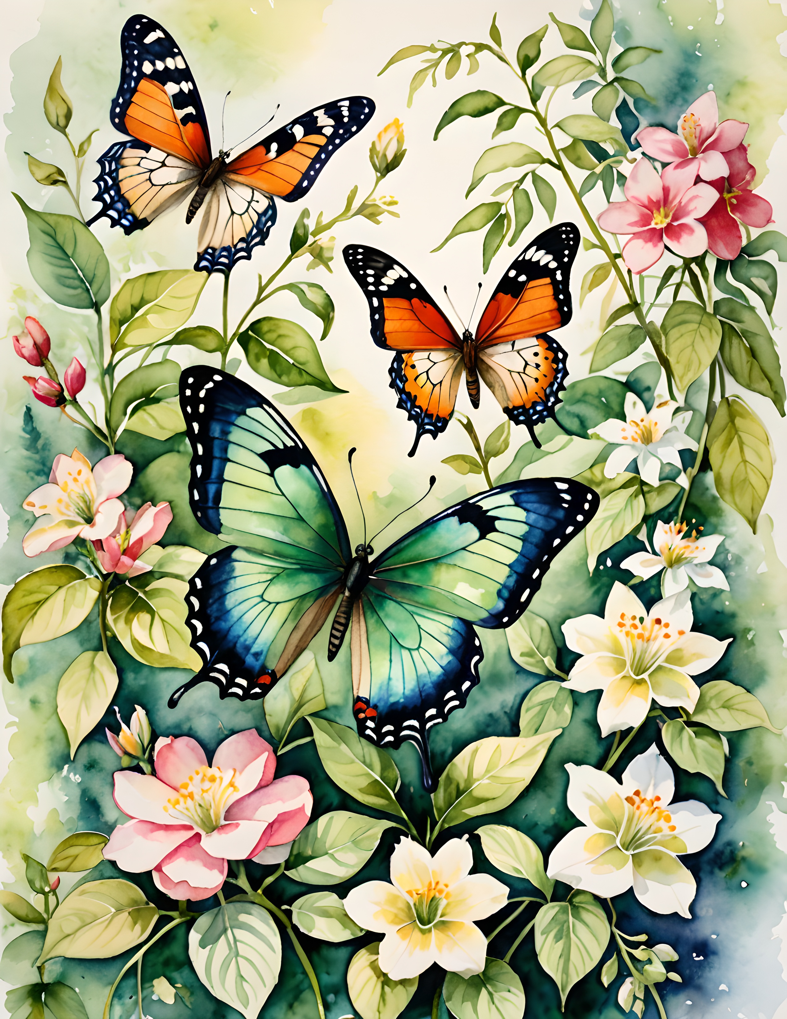 Real Meadow Flutter printable page with butterflies and meadow blossoms
