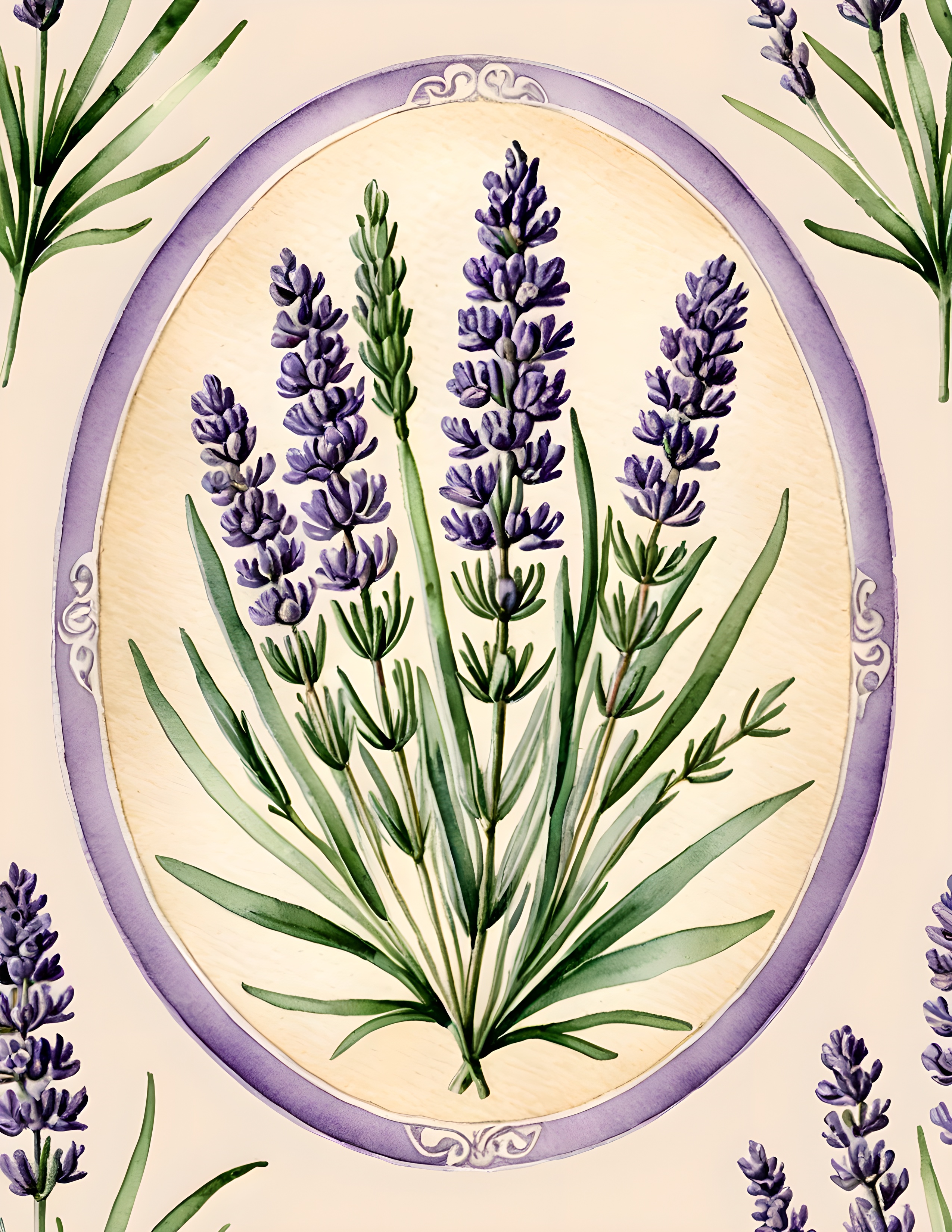 Real Wild Meadow printable page with lavender in a botanical medallion