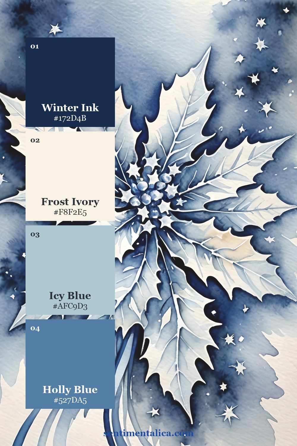 Navy and light-neutral color study from actual winter Christmas artwork