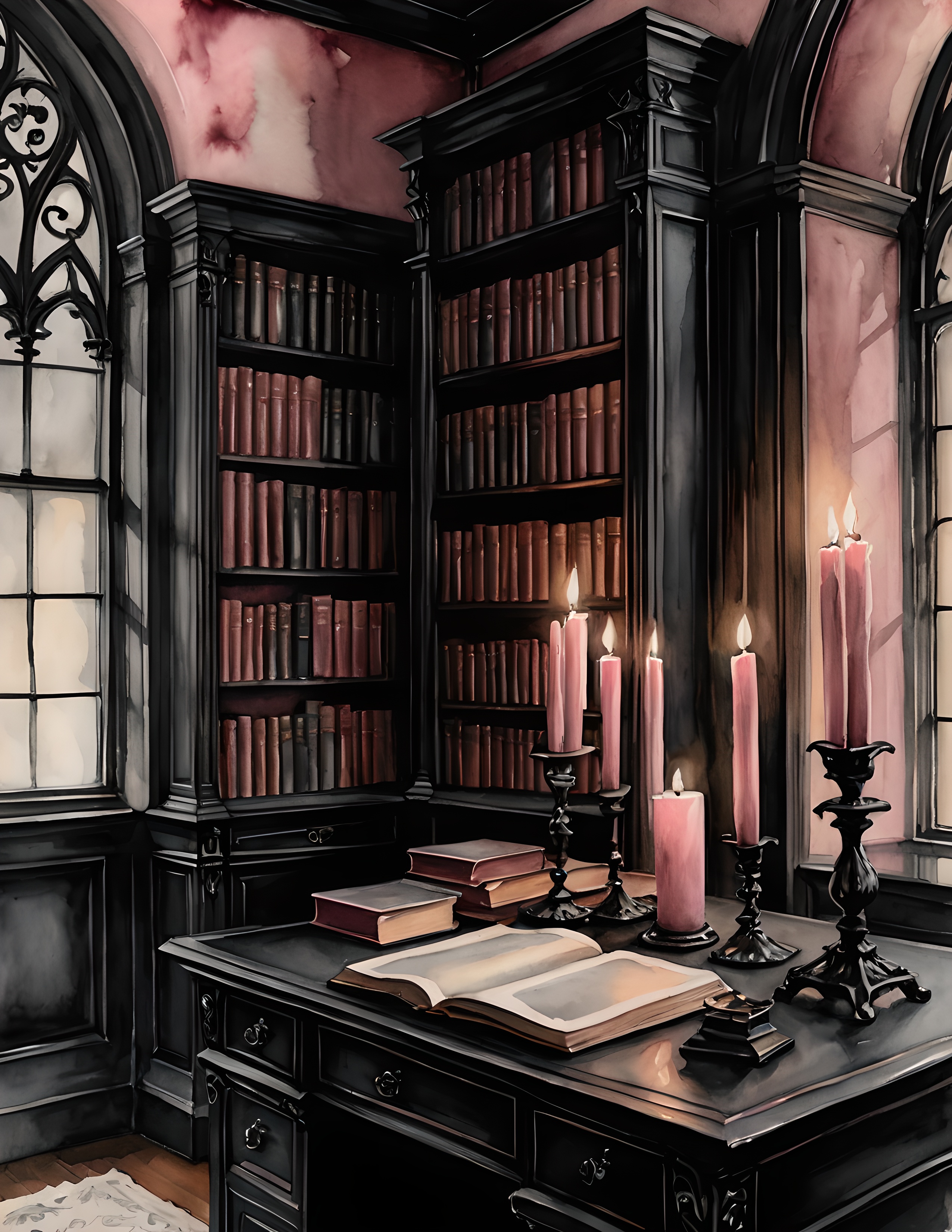 Dark Gothic library artwork from the Raven Rose printable collection