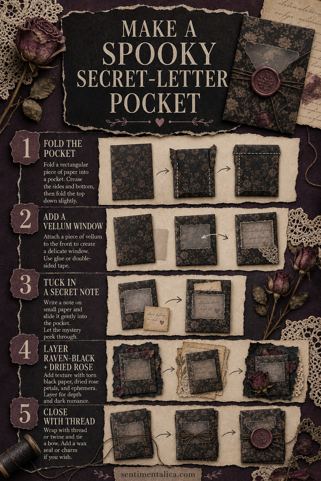 Five-step spooky secret-letter pocket tutorial