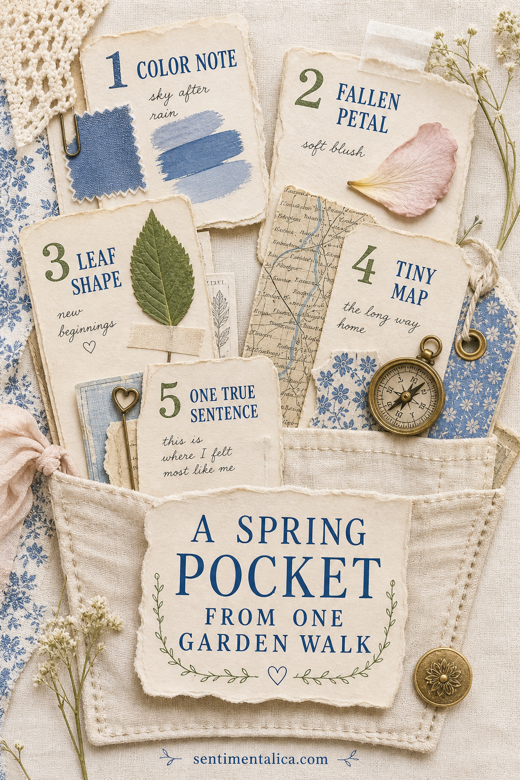 Five keepsakes for a spring journal pocket from one garden walk