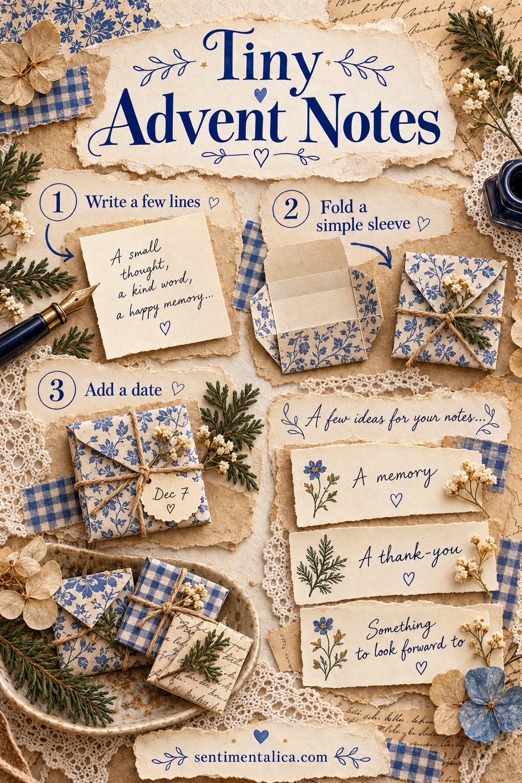 Advent note assembly guide with a handwritten message, folded paper sleeve, and gentle opening rhythm