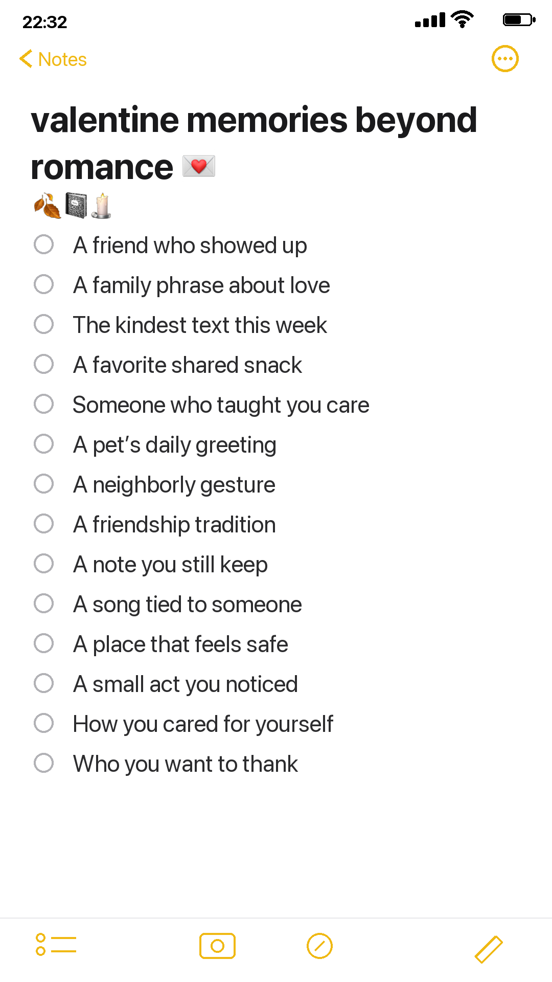 iPhone Notes list for 14 valentine memories beyond romance