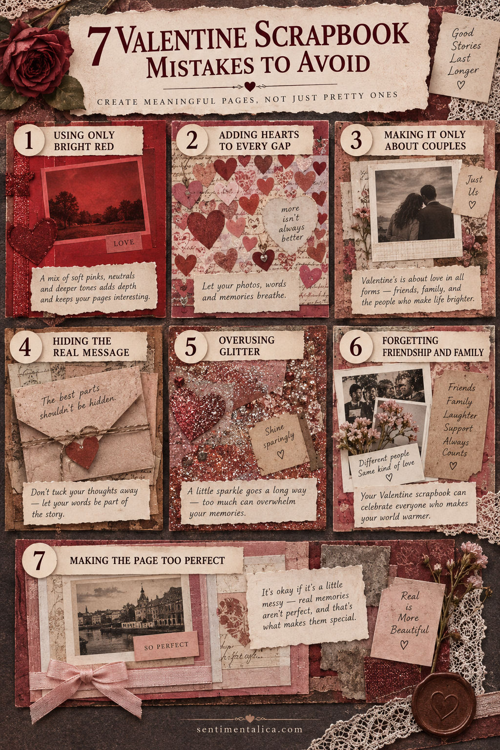 Visual guide to 7 valentine scrapbook mistakes that flatten real stories