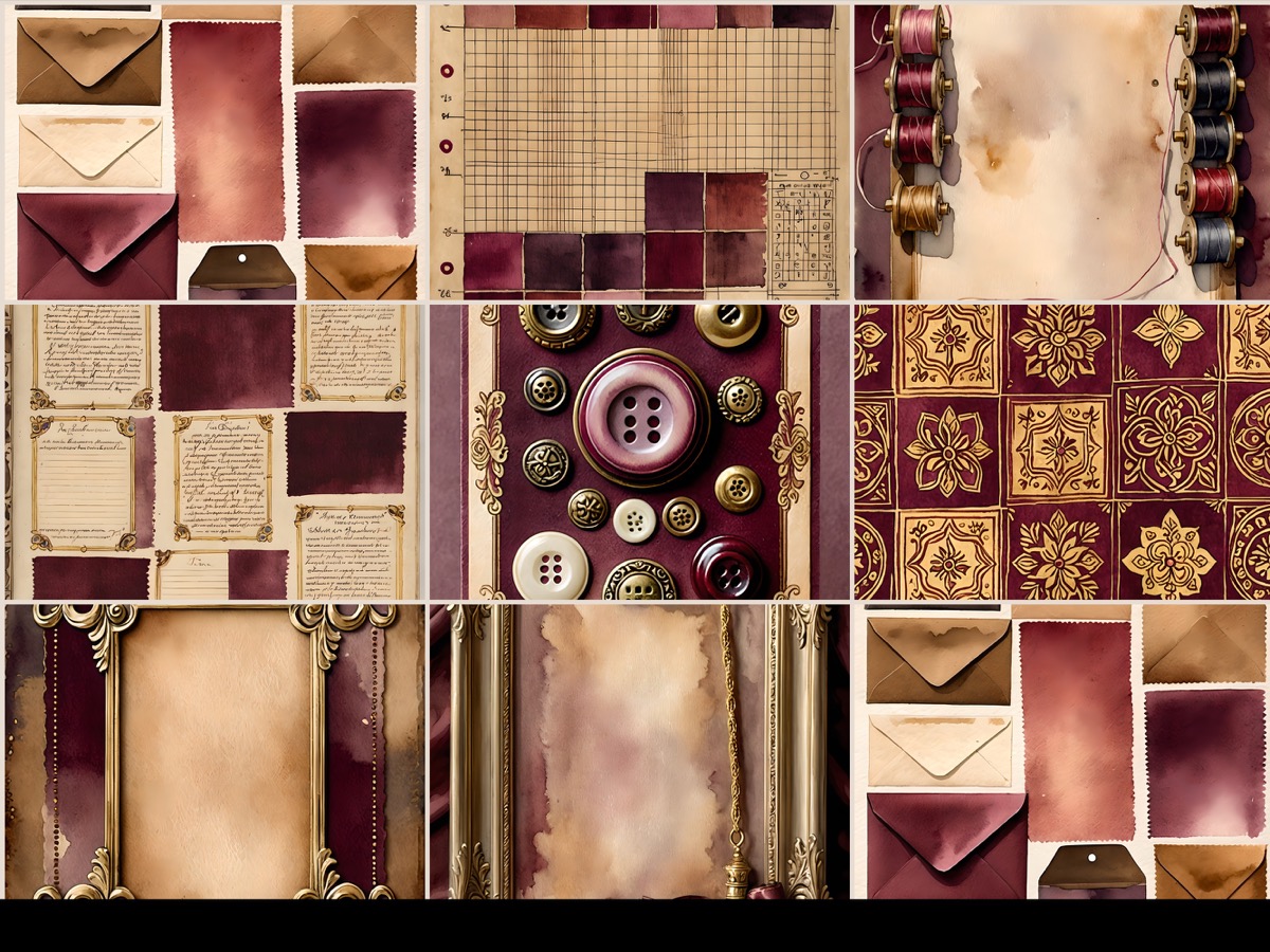 Real Velvet Archive listing composition with sewing ephemera