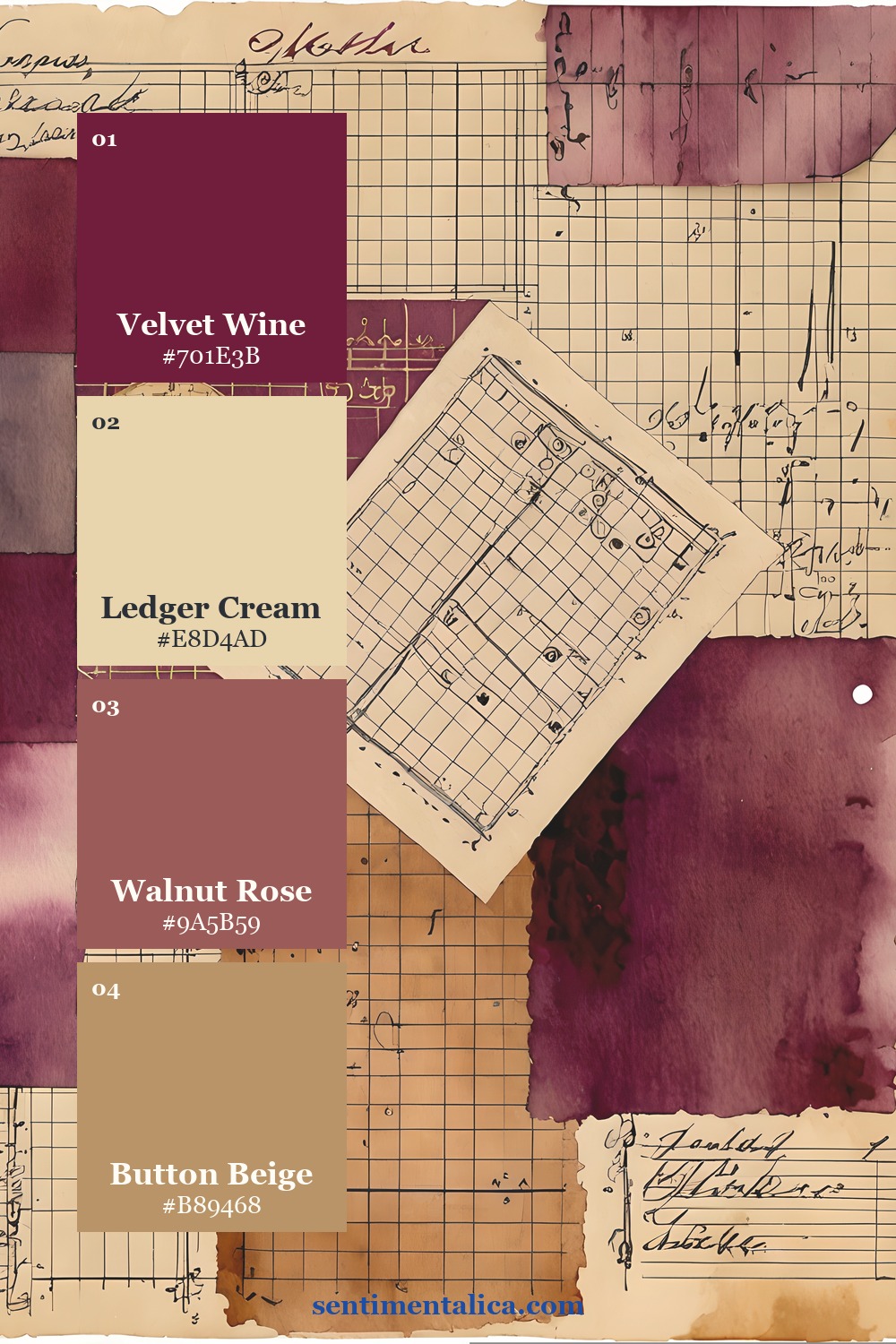 Velvet Archive palette with ledger cream, velvet wine, walnut rose and button beige