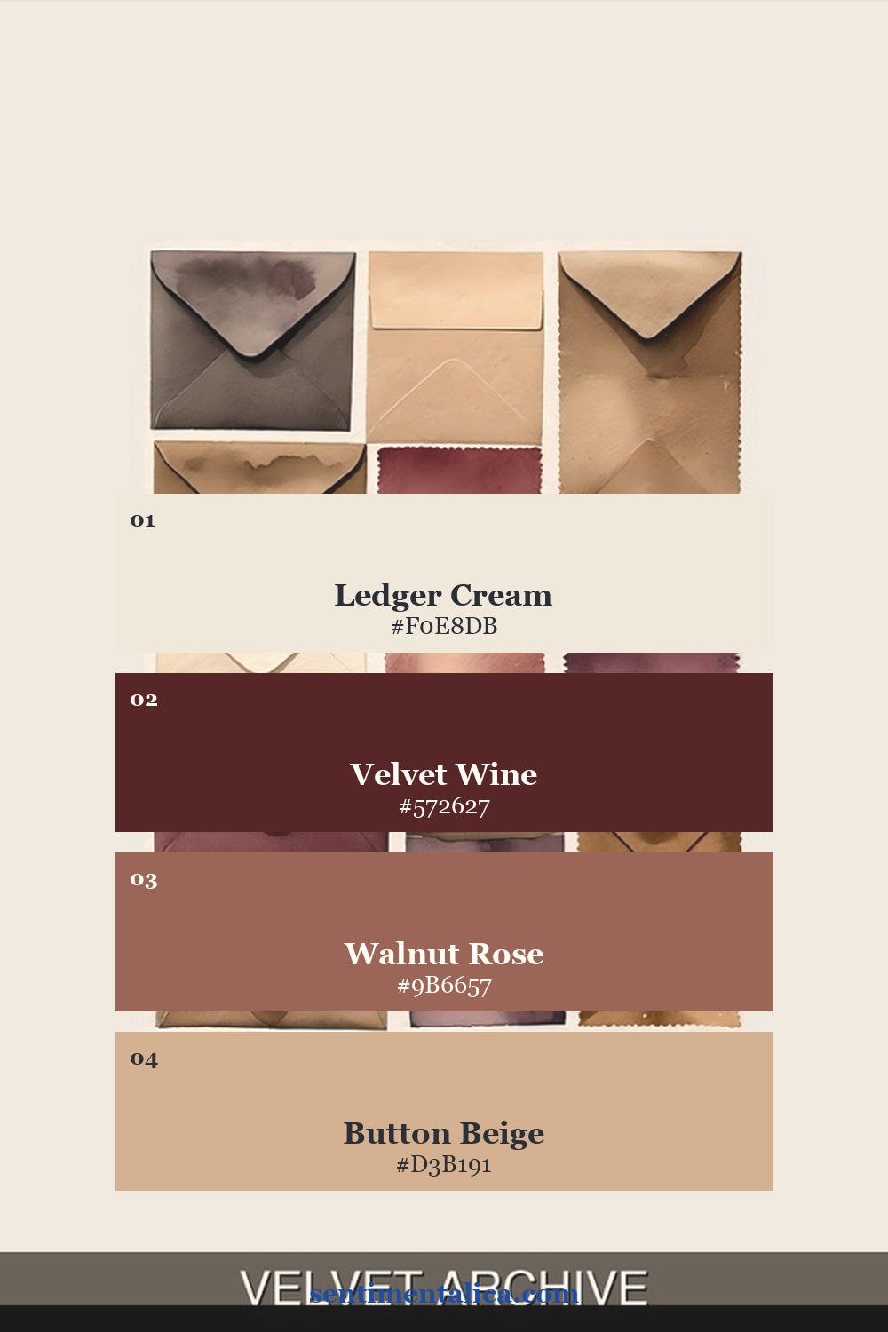 Velvet Archive palette with ledger cream, velvet wine, walnut rose and button beige