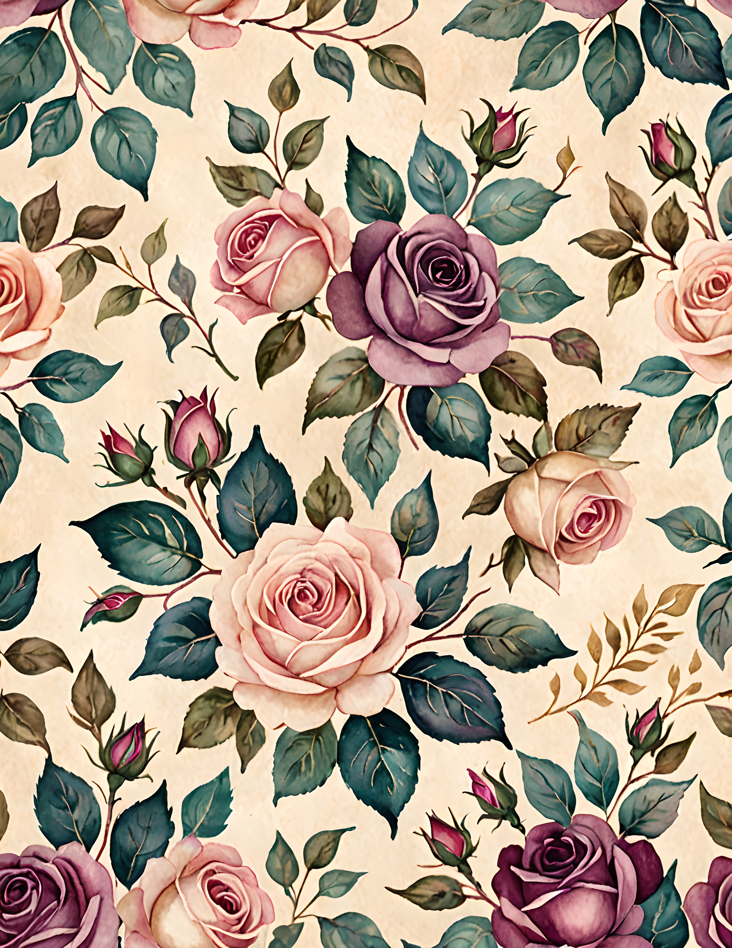 Authentic Velvet Vow watercolor page with teal, blush, and plum roses