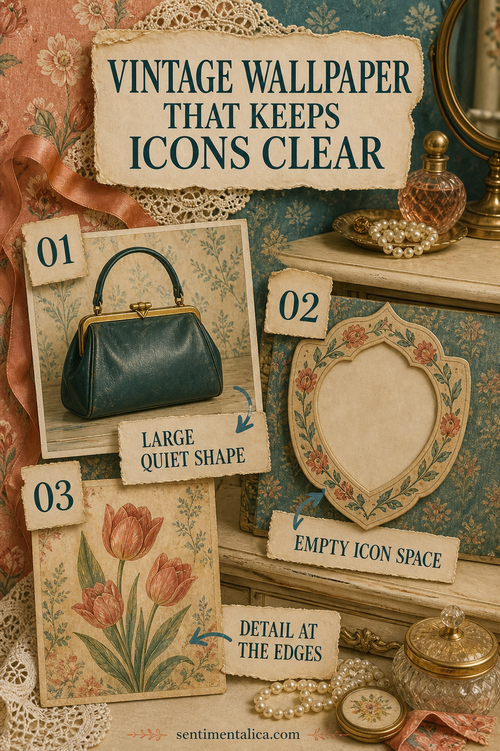 Vintage wallpaper infographic showing three ways to keep phone icons clear