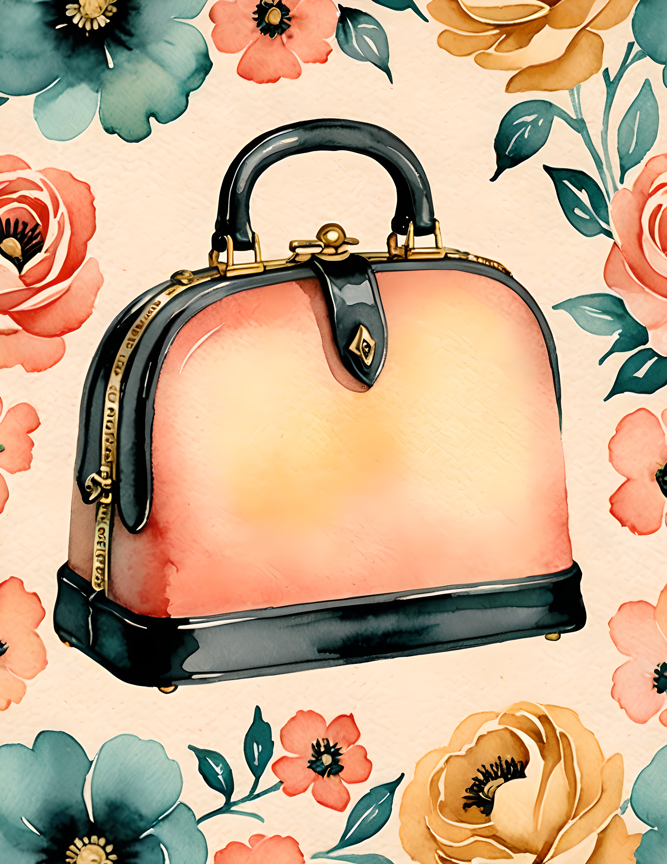 Real Fifties Nostalgia page with a coral handbag and teal floral border