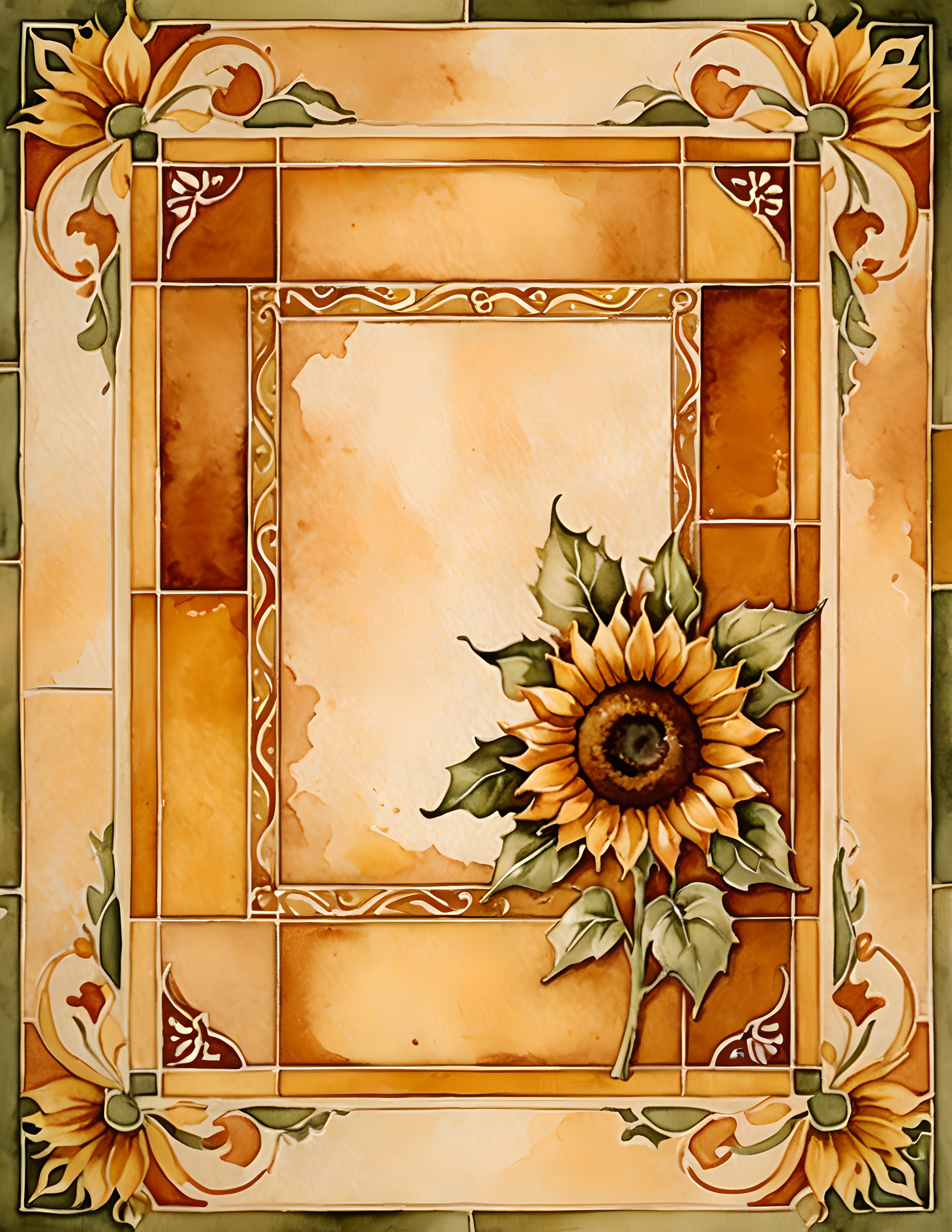 Sunflower Days printable page with warm floral frame