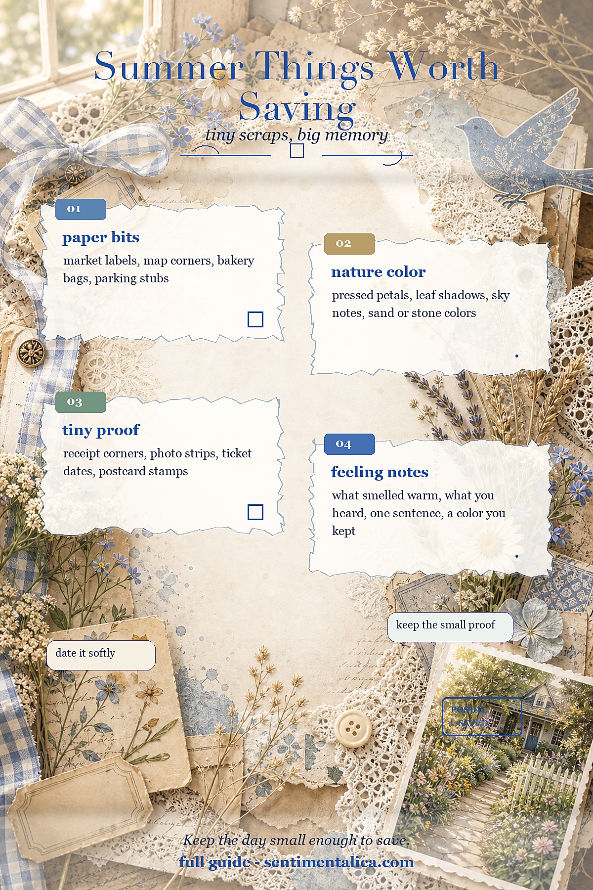 Infographic list of summer things to save for a junk journal
